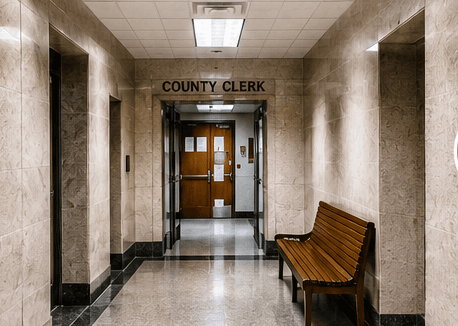 A cold county courthouse hallway